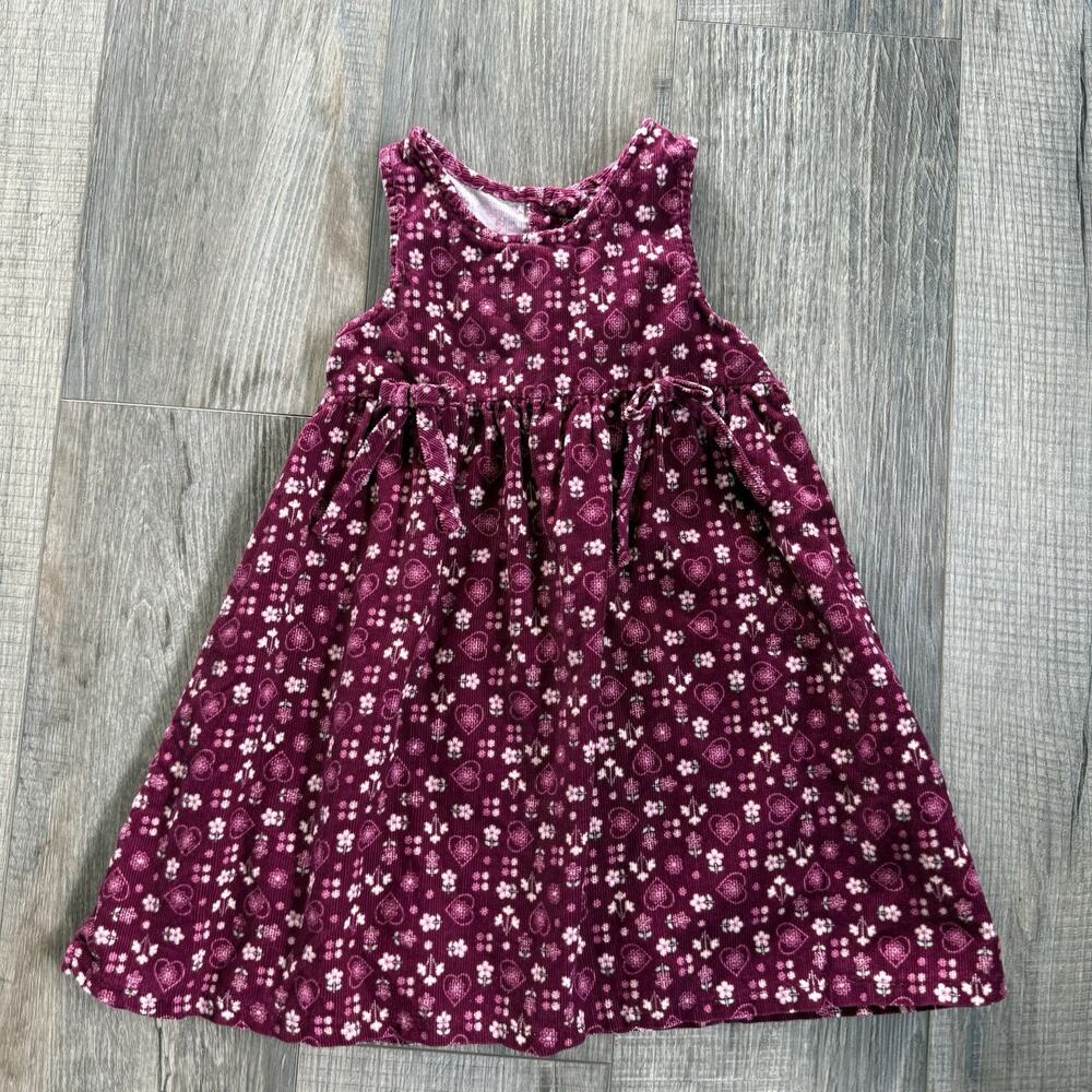 Vtg 90s Floral Heart Bows Jumper Dress Toddler Purple Size 4T Corduroy Flowers
